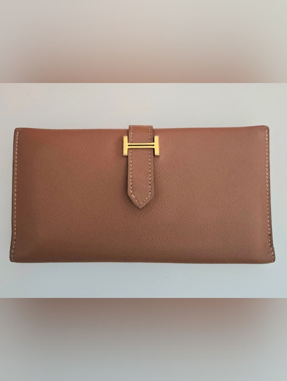 Authentic HERMES Bearn Soufflet Bifold Brown & Gold Iconic "H" Wallet Clutch Set - Picture 6 of 16